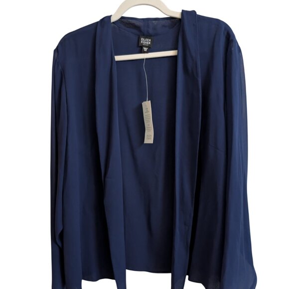 Eileen Fisher Cobalt Blue silk georgette sheer crop jacket - Picture 1 of 7